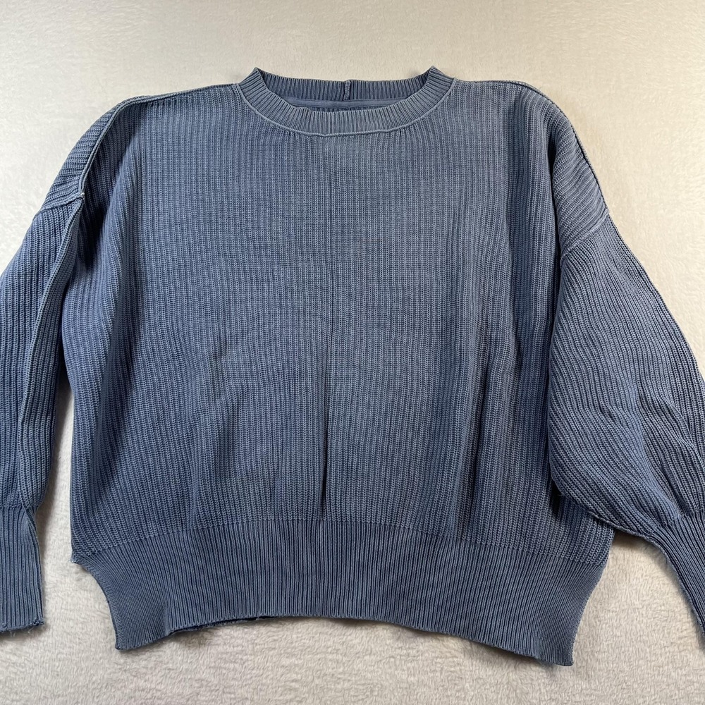Aerie Sweater Womens Small Blue Ribbed Knit Crewneck Pullover Relaxed Fit